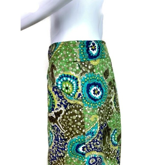 Etcetera Green Paisley Cotton Knee Length Straight Pencil Skirt Size 4 - Picture 8 of 9